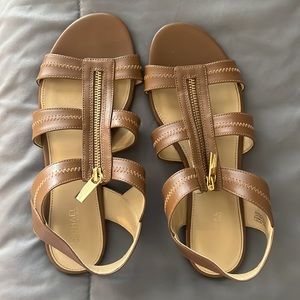 Michael Kors Brown Leather Front Zip Strappy Sandals Women’s size 7 1/2